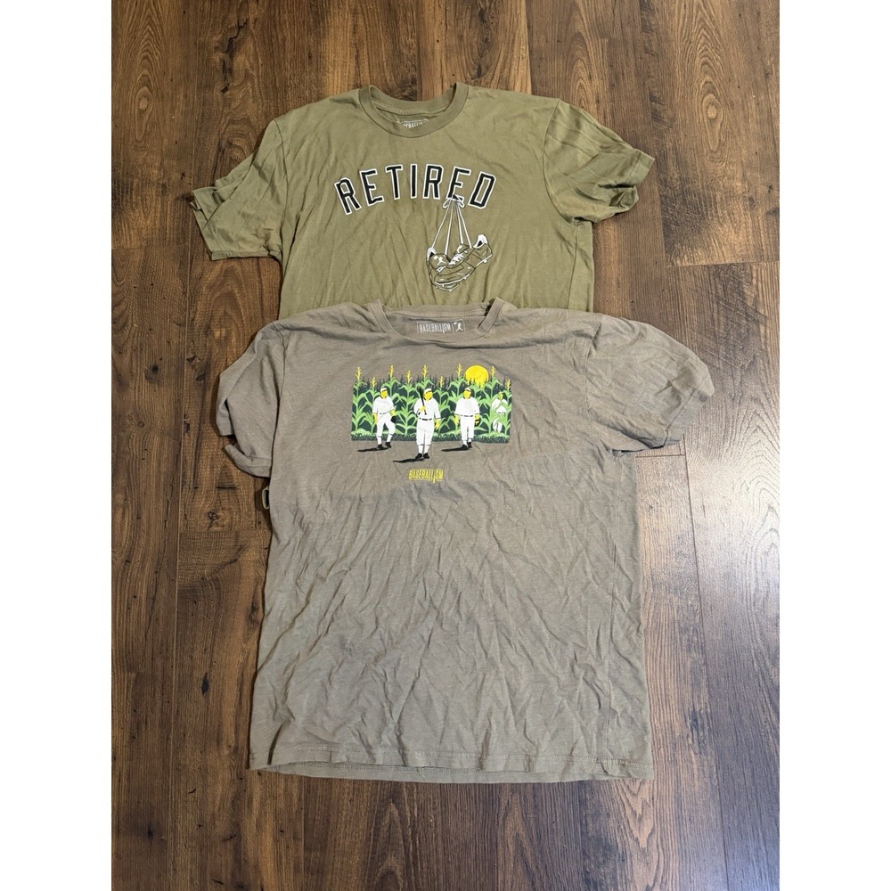 Baseballism (2) T-Shirt Lot Men's XL Green Retired/Field of Dreams Shirt
